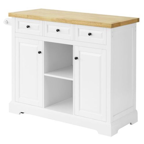 Sobuy Fkw101-Wn Desserte Roulante Meuble De Rangement Cuisine De Service Buffet Commode Bahut Avec Plans De Travail, 3 Tiroirs