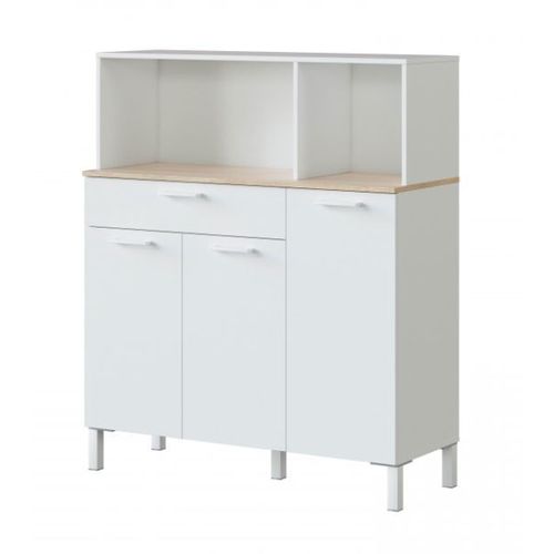 Buffet De Cuisine "Kira" - 3 Portes + 1 Tiroir - 126 X 108 X 40 Cm - Blanc