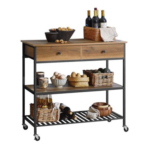 Sobuy Desserte Roulante Chariot De Cuisine De 2 Étages Chariot De Service Avec 2 Tiroirs, Fkw112-Pf