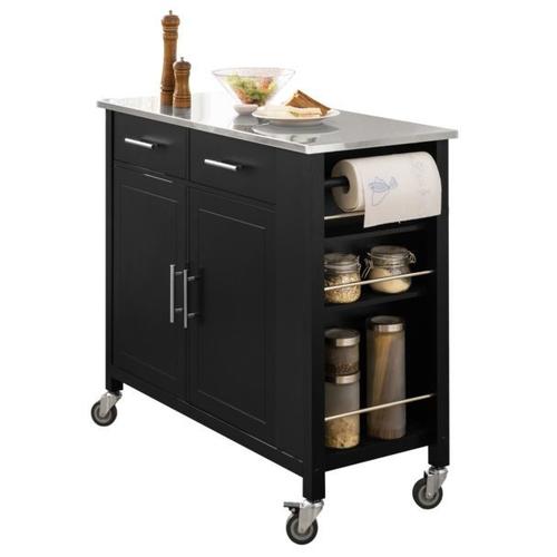 Sobuy Fkw108-Sch Desserte Roulante Chariot De Cuisine À Roulettes Buffet Multifonctionnel Avec Etagère Latérale, Portes Et Tiroirs Plateau En Acier Inox