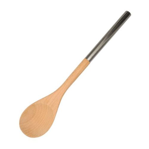Fackelmann 30371 Cuillère En Bois De Hêtre Et Manche En Inox, Cuillère De Cuisine, Cuillère À Ragoût, Bois, Acier Inoxydable, 34x6,5cm