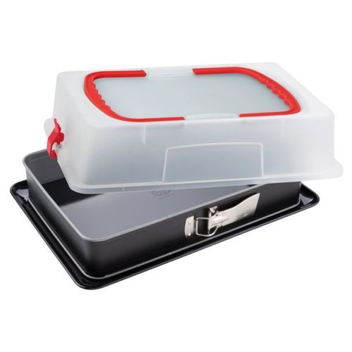Dr. Oetker 1123 Moule À Charnière Rectangulaire Couvercle De Transport, Plat A Lasagne Rectangulaire, Moule À Gâteau Rectangle, Plat Au Four, Plat Lasagne, Acier, Plastique, 42 X 29 X 7 Cm
