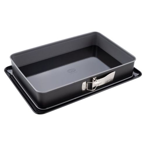 Dr Oetker 1122 Moule À Gâteau À Charnière, Plat Four, Plaque À Pâtisserie, Moule Rectangle À Charnière, Moule À Pâtisserie, Plat De Cuisson, Acier Inoxydable, Email, Teflon, Noir, 38 X 25 X 7 Cm