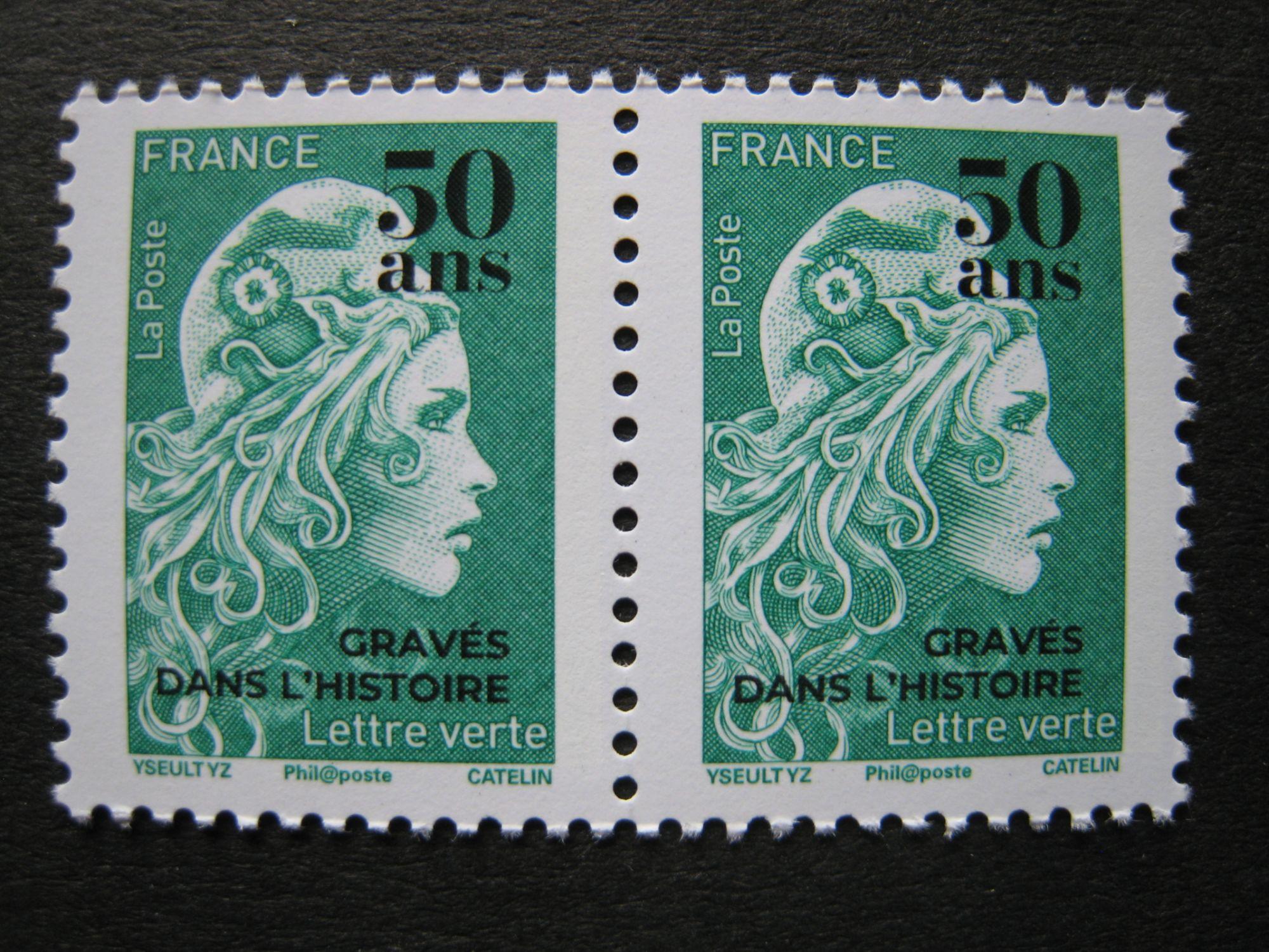 Timbres-Poste France Neufs ** Marianne l' Engagée - lettre verte à validité  permanente - Surcharge 50 ans gravés dans l' histoire - 2019