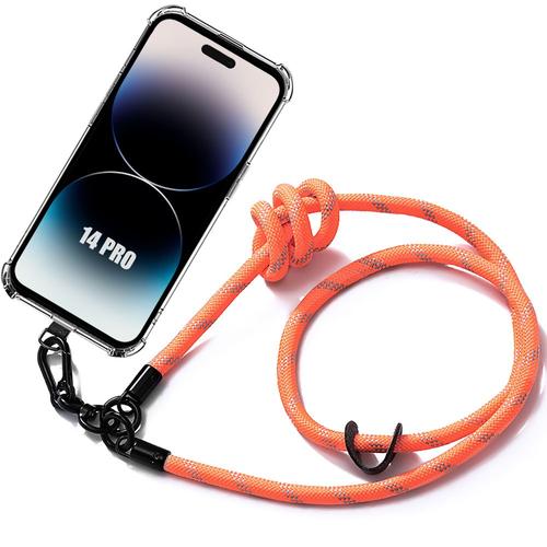 Coque Lanière Pour Iphone 14 Pro Transparent Antichoc Anti-Rayures Avec Lanière Amovible Orange - E.F.Connection