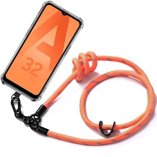 Coque Bandoulière Pour Samsung Galaxy A32 5g Protection Antichoc Anti-Rayures Avec Bandoulière Robuste Orange - E.F.Connection