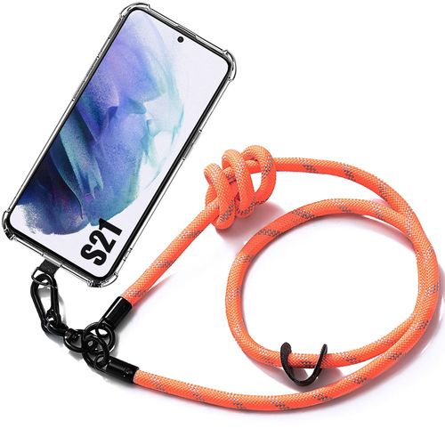 Coque Bandoulière Pour Samsung Galaxy S21 Protection Anti-Rayures Transparente Avec Bandoulière Orange - E.F.Connection