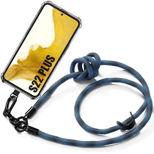Coque Lanière Pour Samsung Galaxy S22+ / S22 Plus Protection Coins Renforcés Anti-Rayures Avec Lanière Bleu - E.F.Connection