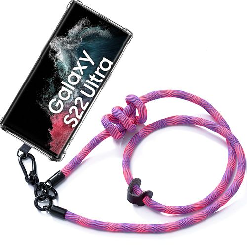 Coque Bandoulière Pour Samsung Galaxy S22 Ultra - Protection Souple Avec Bandoulière Robuste Rose - E.F.Connection