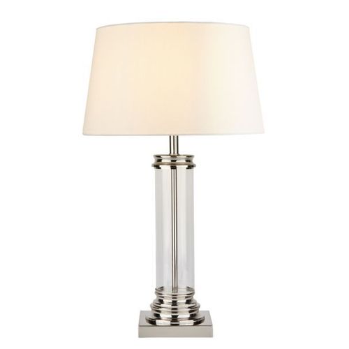 Lampe À Poser Pedestal, Argentée Abat-Jour Crème
