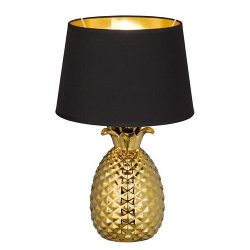 Lampe À Poser Pineapple En Tissu Noir-Or, 45 Cm