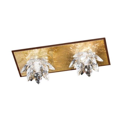 Plafonnier Fiore Feuille DOr Et Cristal, 2 Lampes