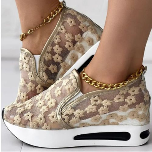 Chaussures Compensées À Semelle En Caoutchouc Pour Femmes,Baskets Peu Profondes Pour Femmes,Chaussures Confortables À Enfiler,Blanc,Bleu,Maille,Colombien Canisé,Décontracté,Été,42,2024