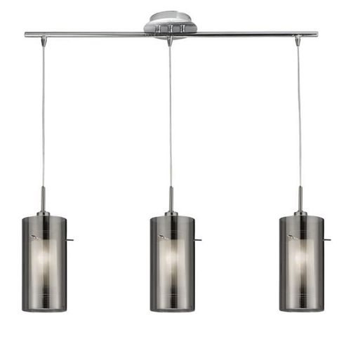 Suspension Duo 2 Verre Fumé/Chromé Longue 3 Lampes