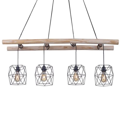 Suspension Edgar En Bois, 4 Lampes Abat-Jour Cage