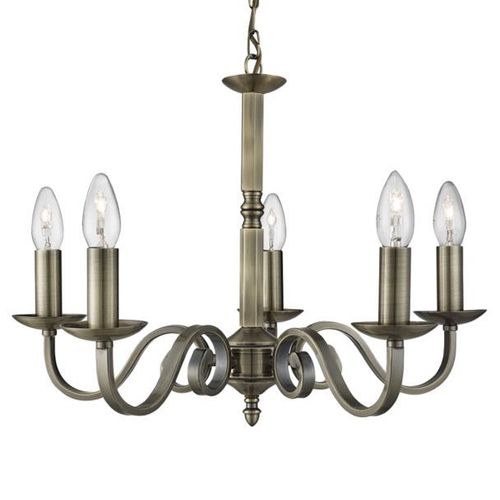 Lustre Richmond Laiton Ancien, À 5 Lampes