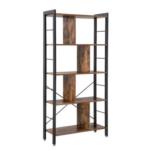 Bibliothèque "Oly" - 74 X 30 X 154.5 Cm - Brun Rustique/Noir