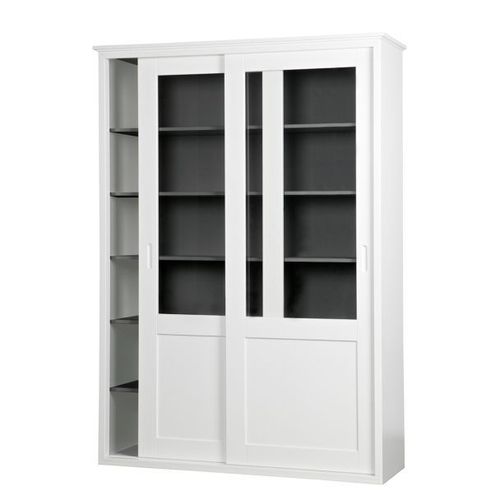 Bibliothèque 2 Portes Coulissantes 147x46x208 Cm En Pin Blanc