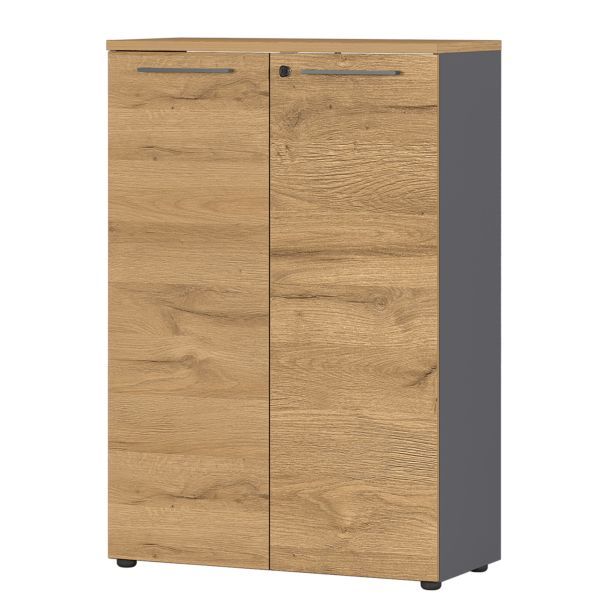 Commode 2 Portes 80x40x120 Cm Gris Foncé Et Gris - Iskmo