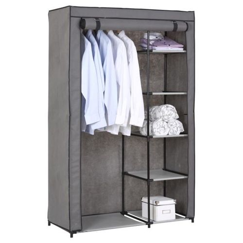 Garde-Robe En Tissu Tanja Armoire En Tissu Avec 5 Tablettes Et 1 Tringle, Rangement Pour Vêtements, Coloris Gris Anthracite