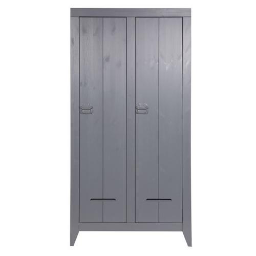 Armoire Industrielle 2 Portes 95x44x190 Cm En Bois De Pin Massif Gris