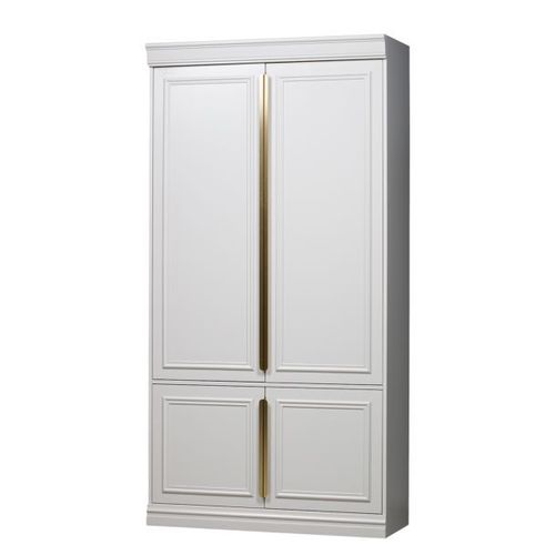 Armoire 4 Portes 110x44x215 Cm En Pin Massif Blanc Et Doré