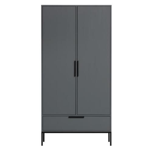 Armoire 2 Portes 1 Tiroir 100x53x200 Cm En Pin Massif Gris - Envel