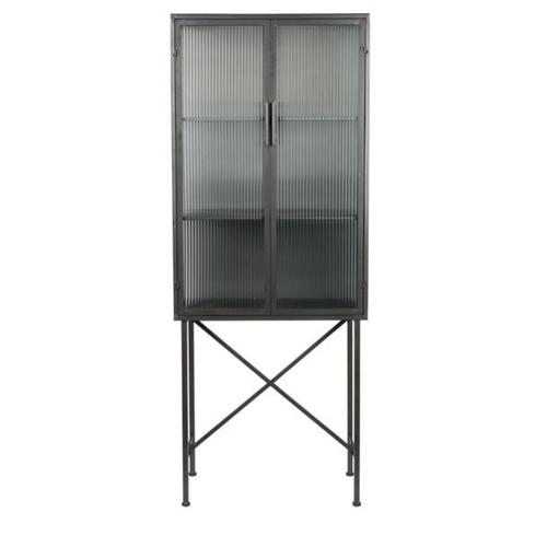 Vitrine 2 Portes 70x34x178 Cm En Verre Nervuré Et Métal - Boli