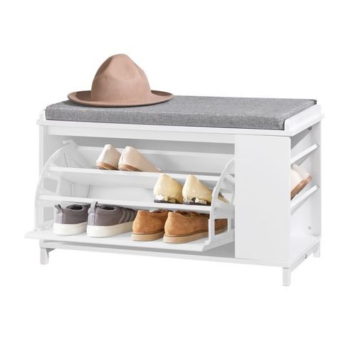 Sobuy Fsr105-W Banc À Chaussures Meuble À Chaussures Avec Assise Coussin Rembourré, 1 Abattant Et 1 Étagère Latérale