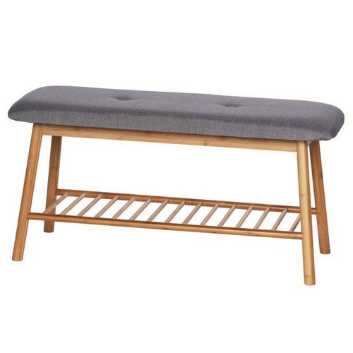 Banc D'entrée Pour Chaussures En Bambou Bahari - L. 90 X H. 45 Cm - Gris