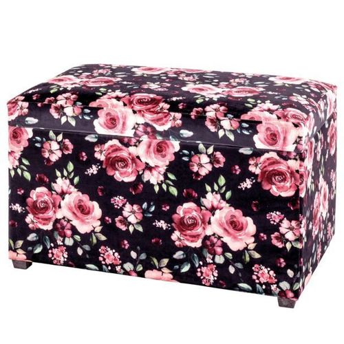 Coffre De Rangement "Motif Fleurs" 65cm Noir & Rose