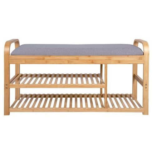 Banc Arch Avec Deux Étagères En Bambou Et Tissu - Gris