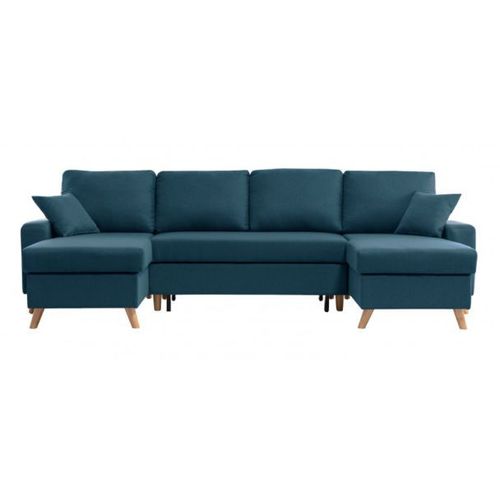 Canapé D'angle Panoramique Maria Scandinave Convertible - Bleu Canard