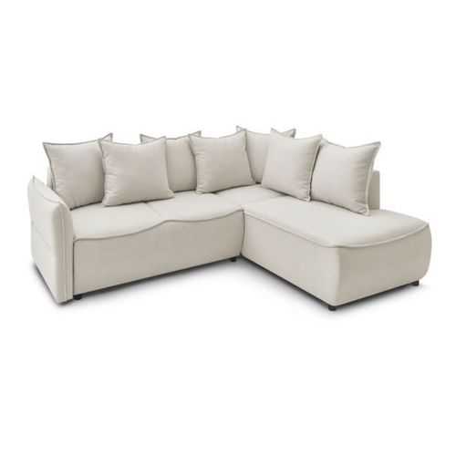 Canapé D'angle L Convertible Coffre Leon Beige Angle Droit