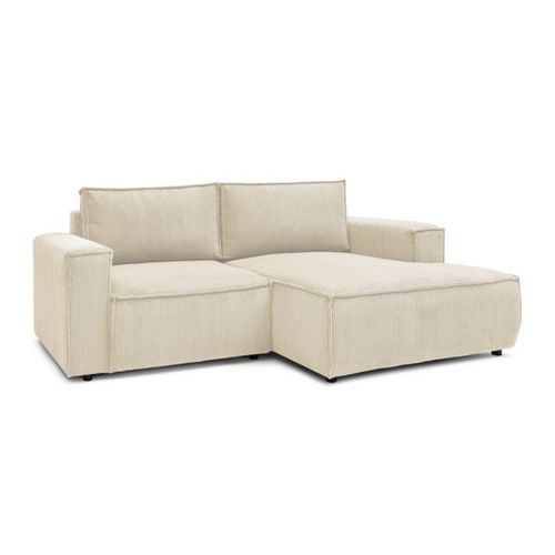 Canapé D'angle Fixe Compact Nihad Velours Côtelé Beige Angle Droit