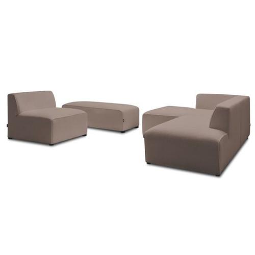 Canapé D'angle Fixe Modulable Megeve Tissu Bouclette Avec 1 Chauffeuse Et 1 Pouf Marron Angle Gauche