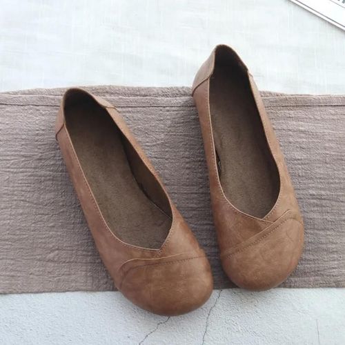 Chaussures Mocassins En Cuir Enfiler Pour Femmesbaskets Rondes Décontractées Pour Dameschaussures D'infirmière Plates Mignonneschaussures De Ballet La Modeprintemps Et Automne