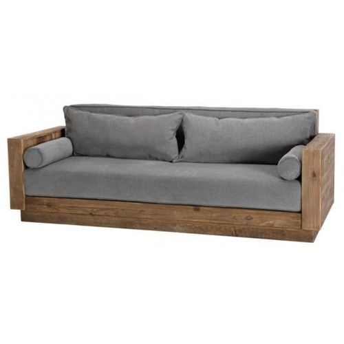 Canapé 3 Places En Tissu Gris Et Pin Recyclé - Glayne