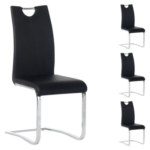 Lot De 4 Chaises De Salle À Manger Saba Avec Poignée Intégrée Et Piétement Chromé, Revêtement En Synthétique Noir