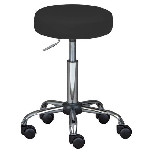 Tabouret À Roulettes 33x33x50/66 Cm En Pu Noir Et Métal