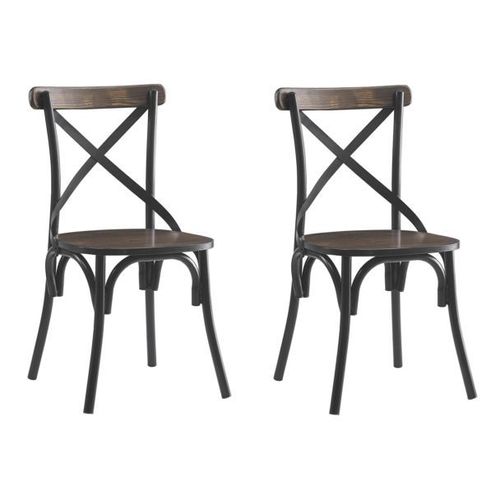 Lot De 2 Chaises De Salle A Manger Industrielles Metal Bois Fresne Gris - Nordlys