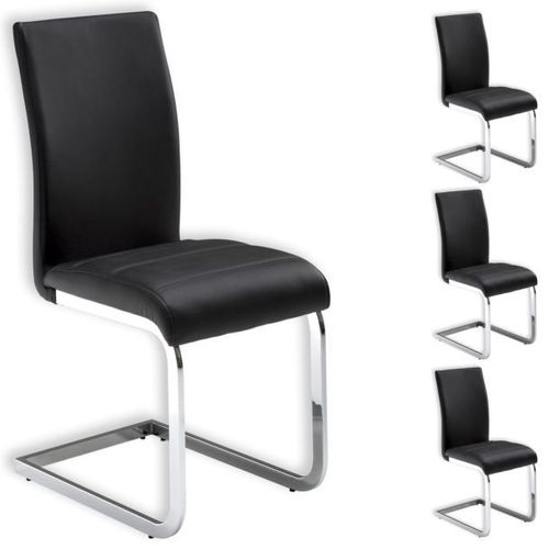 Lot De 4 Chaises De Salle À Manger Leticia Piètement Chromé Et Revêtement Synthétique Noir