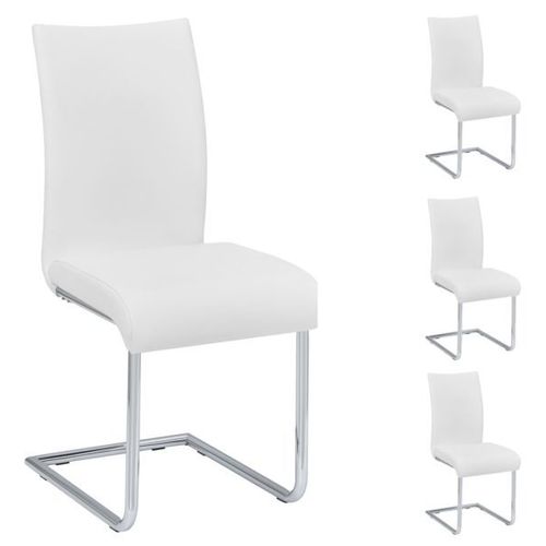 Lot De 4 Chaises De Salle À Manger Aladino Piètement Chromé Revêtement Synthétique Blanc