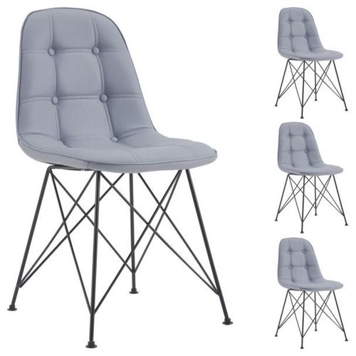 Lot De 4 Chaises Imran Pour Salle À Manger Ou Cuisine Avec 4 Pieds En Métal Noir Design Contemporain, Revêtement Synthétique Gris