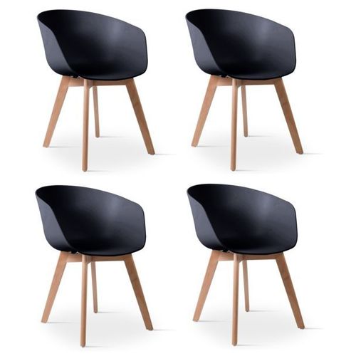 Lot De 4 Chaises De Salle A Manger Scandinaves Pieds Bois Polypropylene Noir - Nordlys
