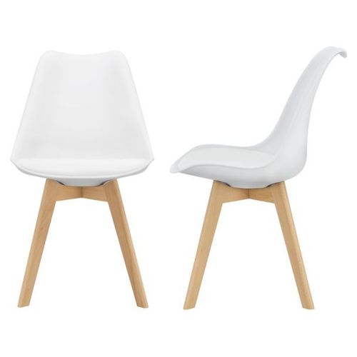 [En.Casa] Lot De 2 Chaises De Salle À Manger Scandinave Siège Cuisine Plastique Similicuir Hêtre Blanc 81 X 49 X 57cm