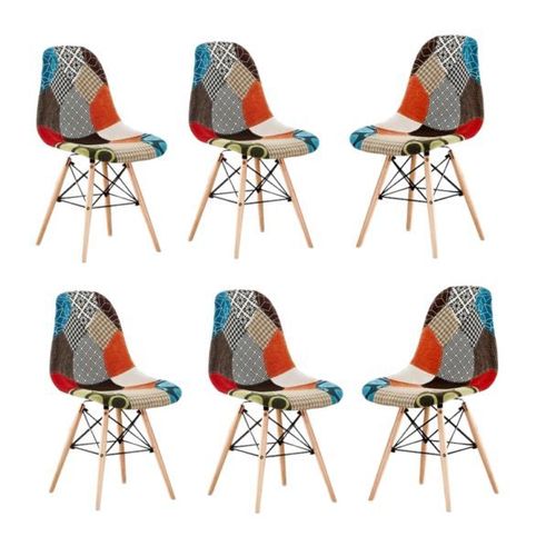 Lot De 6 Chaises Moda Patchwork Eiffel Chair - Tissu Rembourré Avec Pied En Bois