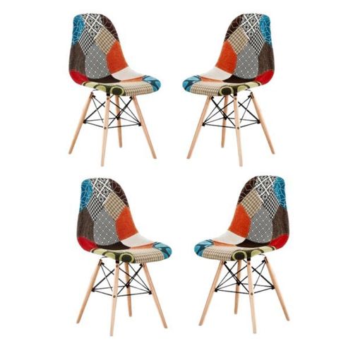 Lot De 4 Chaises Scandinaves En Tissu Patchwork - Pieds Eiffel - Salle À Manger Ou Cuisine