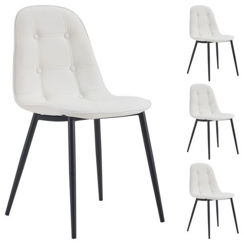 Lot De 4 Chaises Alvaro Pour Salle ? Manger Ou Cuisine Avec 4 Pieds En M?Tal Noir Et Assise Capitonn?E, Rev?Tement Synth?Tique Blanc