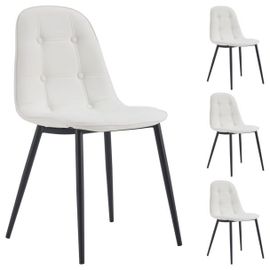 Lot De 4 Chaises Alvaro Pour Salle ? Manger Ou Cuisine Avec 4 Pieds En M?Tal Noir Et Assise Capitonn?E, Rev?Tement Synth?Tique Blanc